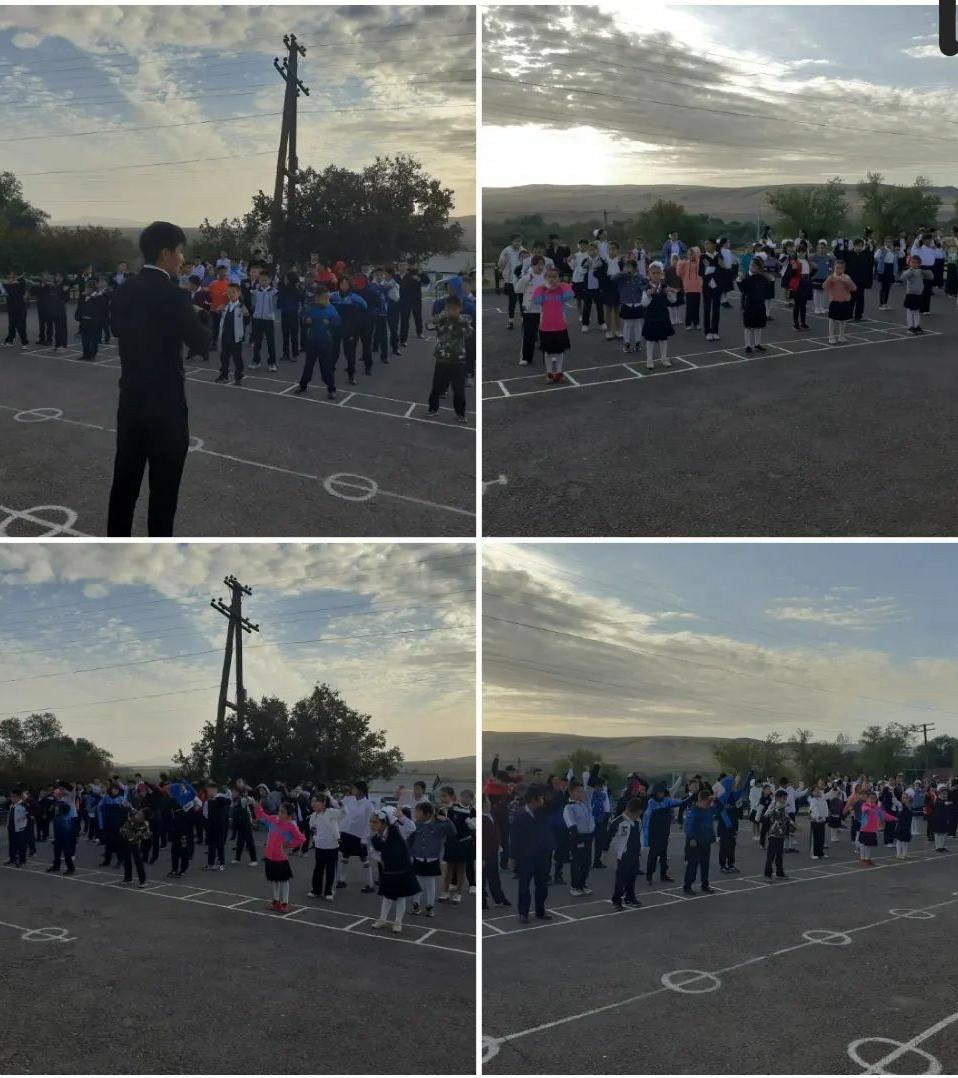 Мектептегі оқушылардың таңғы жаттығу кезі