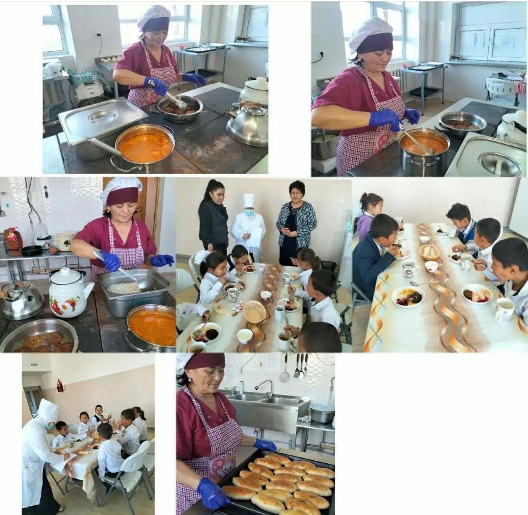 Мектеп оқушылары асханада тамақтану барысы